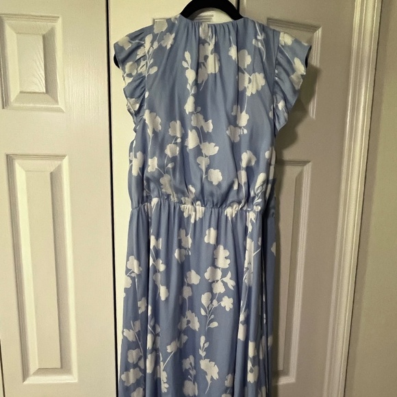 Ann Taylor Floral Tie Waist Blue Dress, Size 8 - Picture 4 of 4